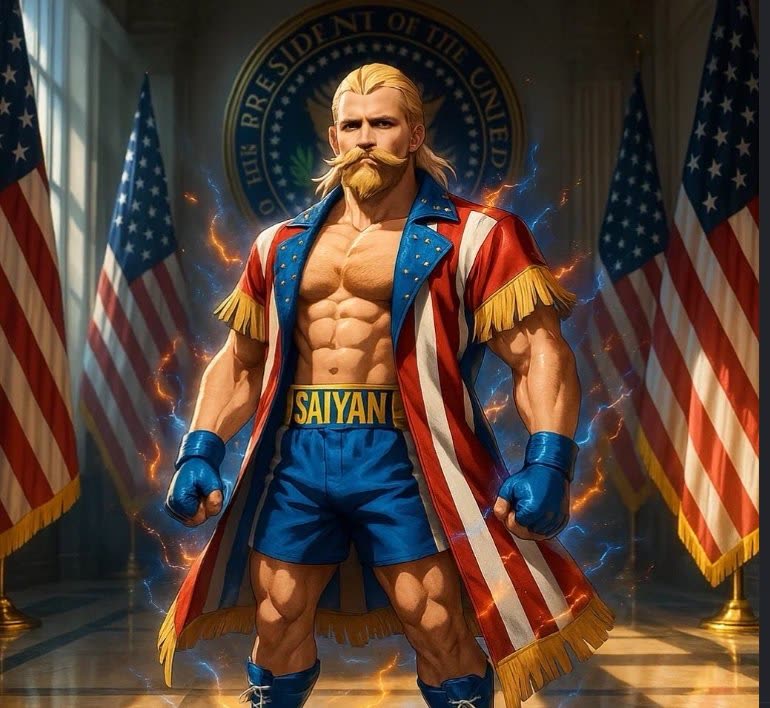 Brendan Kelly illustrated in an American presidential boxing robe — patriotic fighter brand artwork